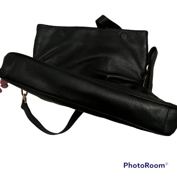 Tory Burch Amalie Fold Over Black Crossbody Purse Clutch Messenger Bag Authentic - Picture 5 of 10